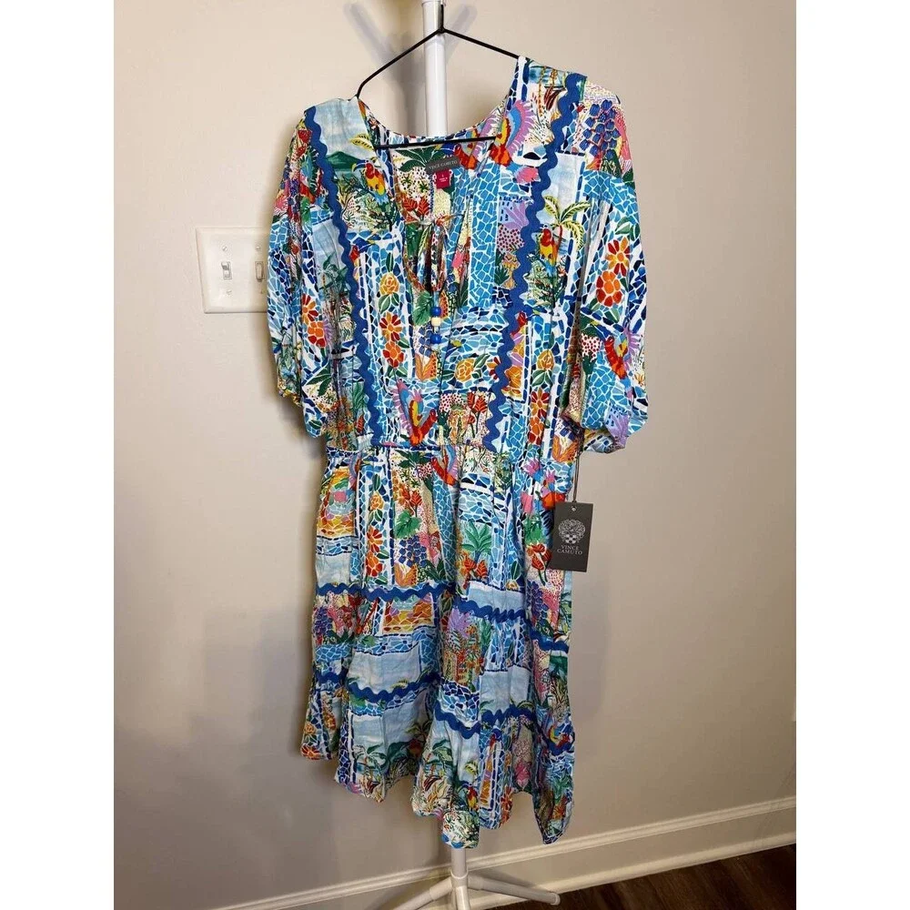 Vince Camuto Balloon‑Sleeve Tiered Fit‑and‑Flare Dress – Size L – NWT – $89